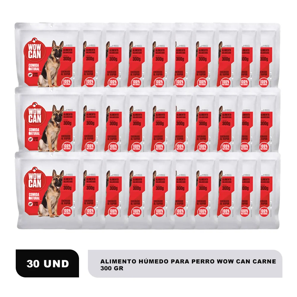 Pack de 30 unidades x 300 g de WOW CAN sabor carne